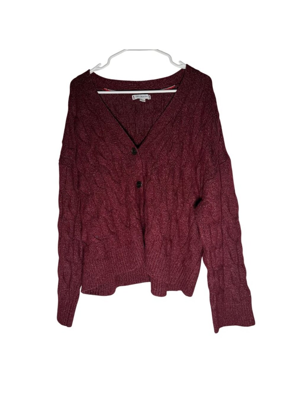 Tommy Hilfiger Womens Burgundy Cable Knit Button Front Cardigan Sweater Size L